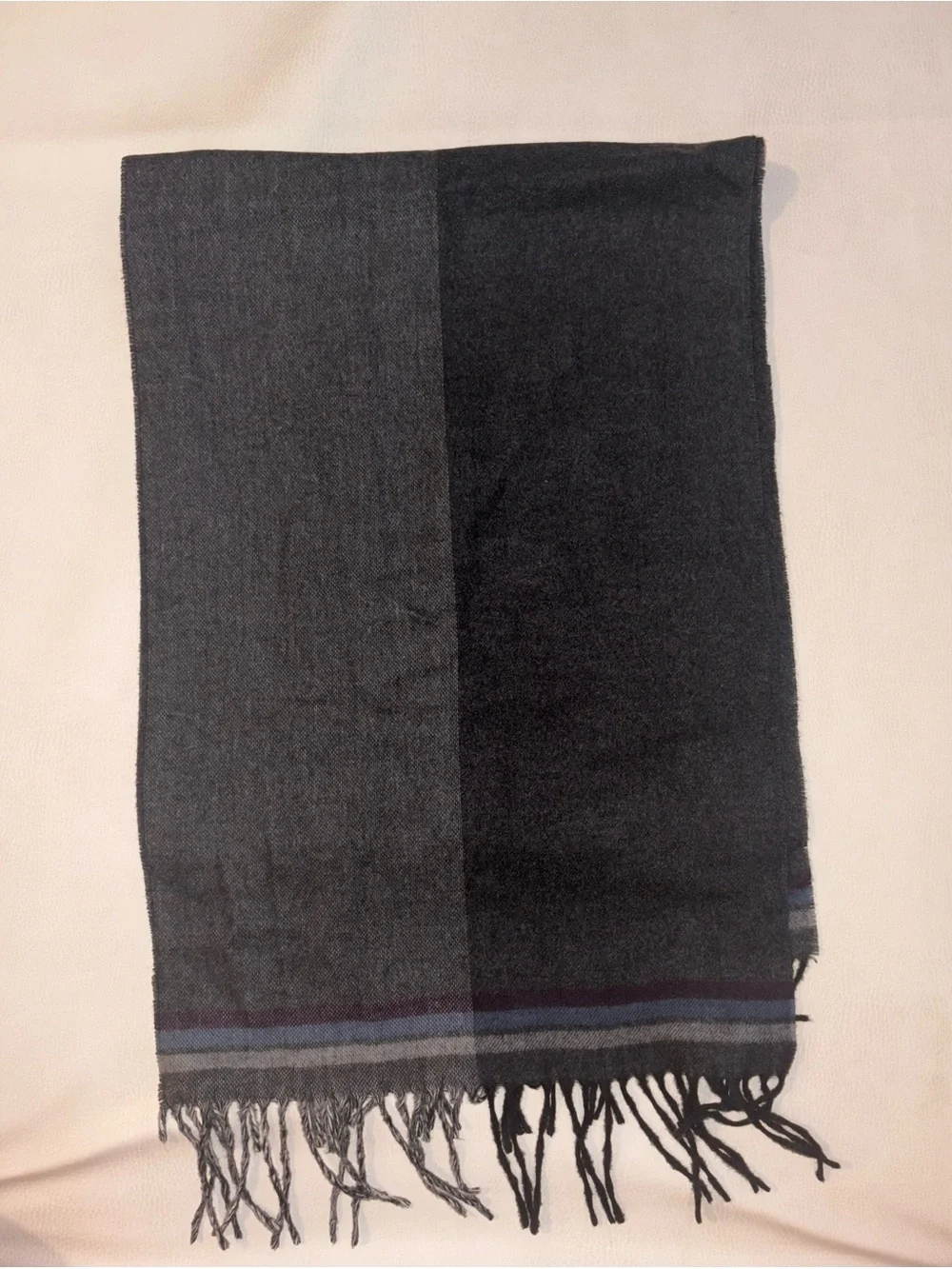 Bloomingdales Men's Dark Gray Scarf with Striped Accent